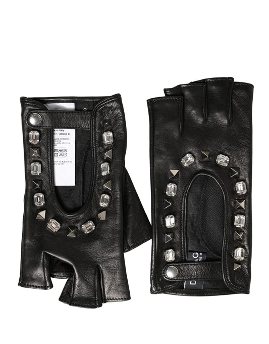 Dolce & Gabbana Women Black Embellished Wrist Length Mitten Gloves Curated Luxury Accessories by Orvyn