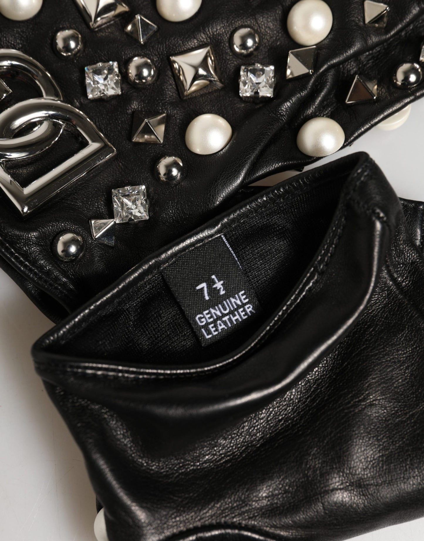 Dolce & Gabbana Black Pearl Embellished Wrist Length Gloves schwarz
