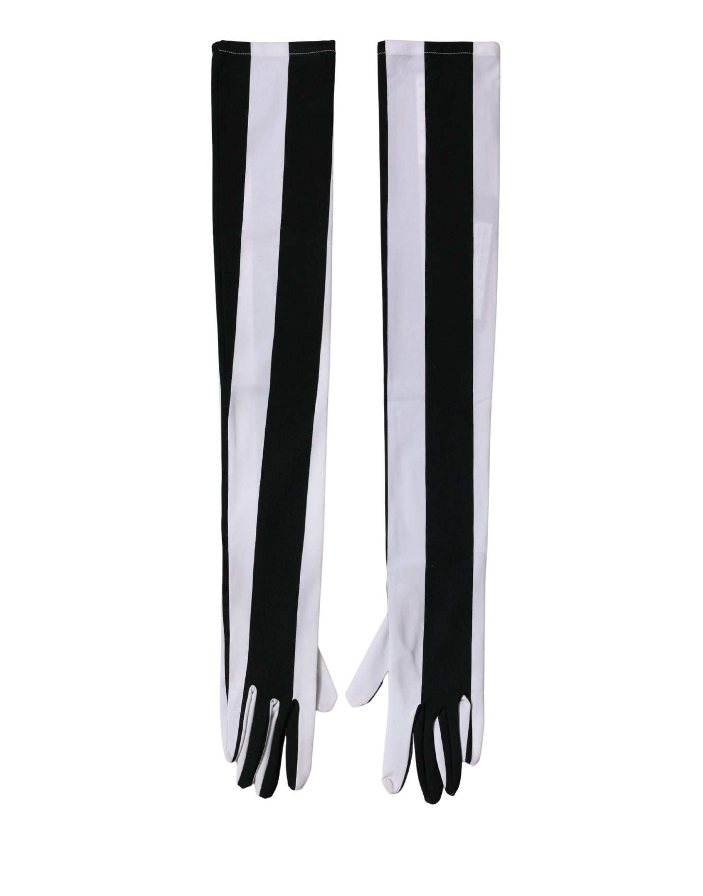 Dolce & Gabbana Black White Stripes Nylon Elbow Length Women Gloves Curated Luxury Accessories by Orvyn
