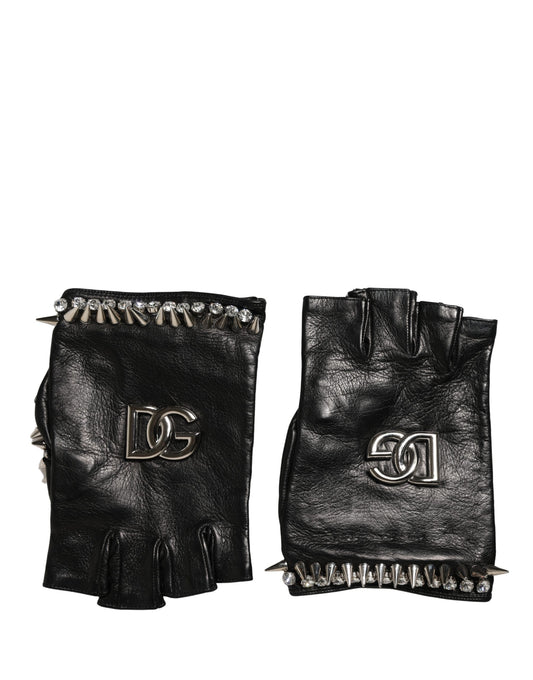Dolce & Gabbana Women Black Embellished Wrist Length Mitten Gloves Curated Luxury Accessories by Orvyn