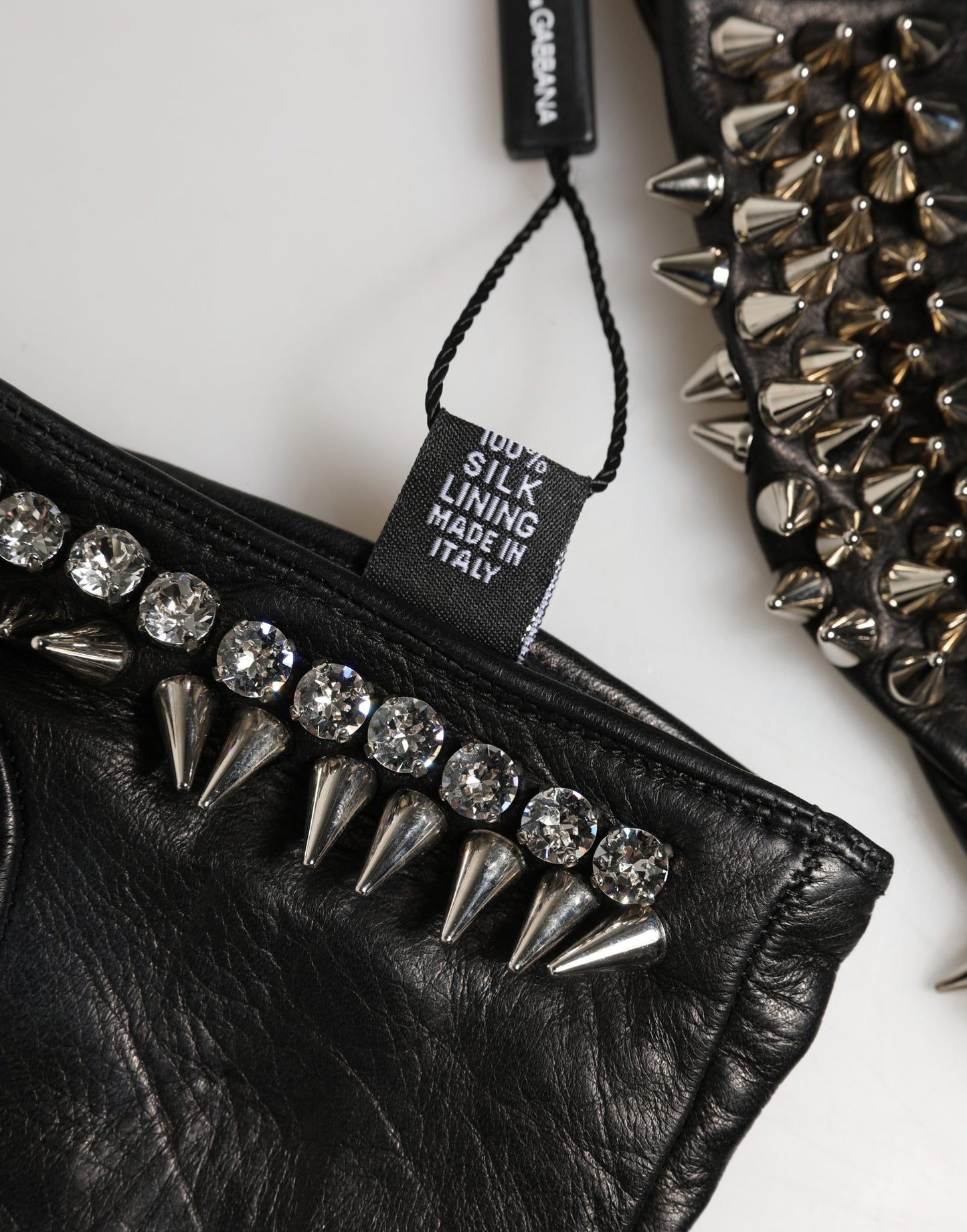 Dolce & Gabbana Women Black Embellished Wrist Length Mitten Gloves Curated Luxury Accessories by Orvyn