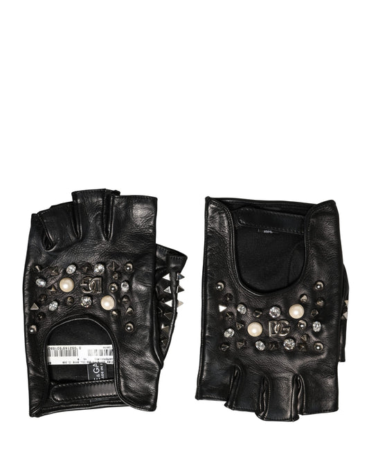 Dolce & Gabbana Black Embellished Wrist Length Mitten Women Gloves Curated Luxury Accessories by Orvyn