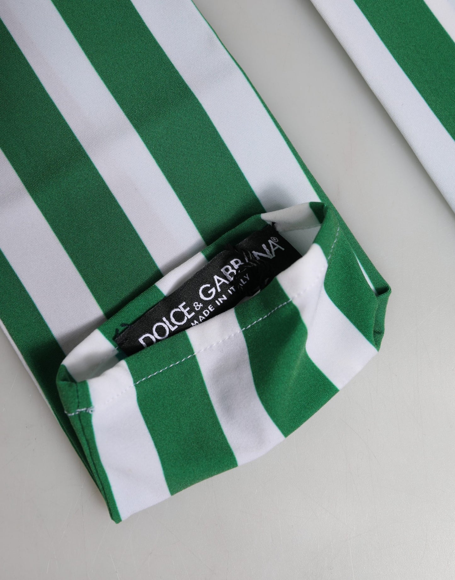 Dolce & Gabbana Green White Stripes Nylon Elbow Length Women Gloves Curated Luxury Accessories by Orvyn