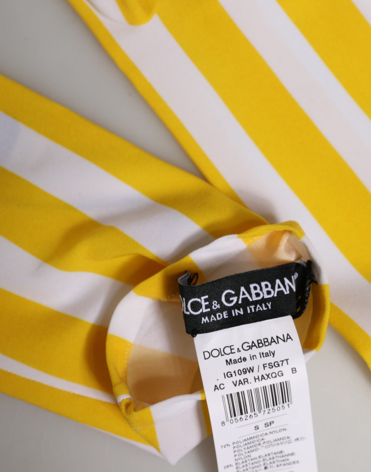 Dolce & Gabbana Yellow White Stripes Nylon Elbow Length Women Gloves Curated Luxury Accessories by Orvyn