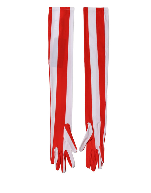 Dolce & Gabbana Red White Stripes Nylon Elbow Length Women Gloves Curated Luxury Accessories by Orvyn