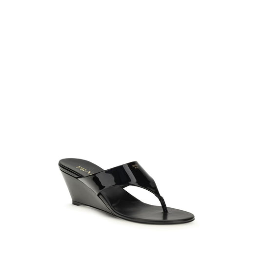 Prada Black Calf Leather Bos Taurus Wedge Sandals Curated Luxury Accessories by Orvyn