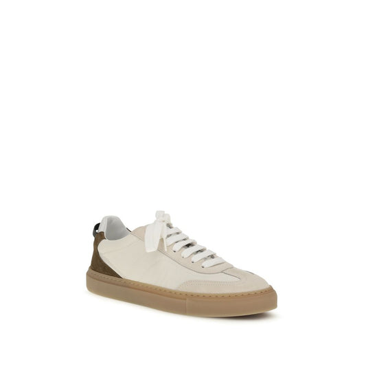 Brunello Cucinelli Beige Calf Leather Bos Taurus Low Top Sneakers Curated Luxury Accessories by Orvyn