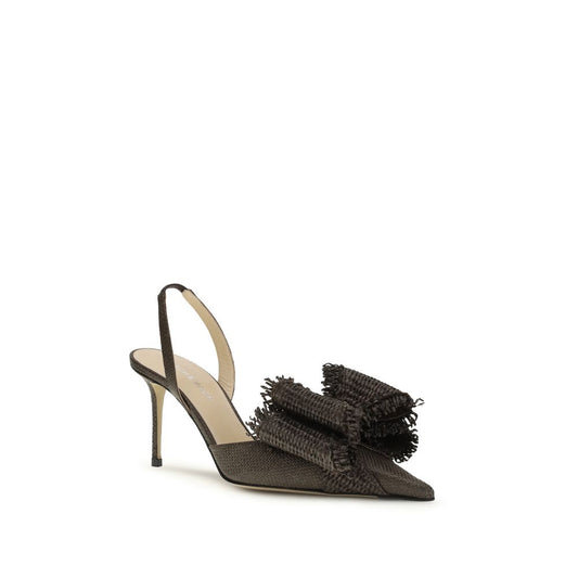 MACH & MACH Brown Raffia Platform Pumps Curated Luxury Accessories by Orvyn