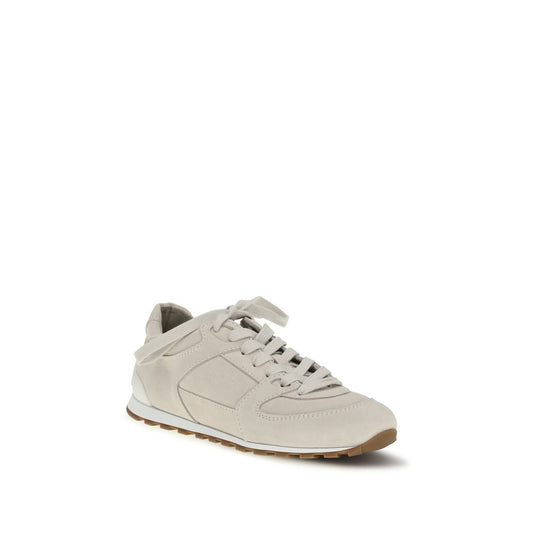 Brunello Cucinelli Beige Calf Leather Bos Taurus Low Top Sneakers Curated Luxury Accessories by Orvyn