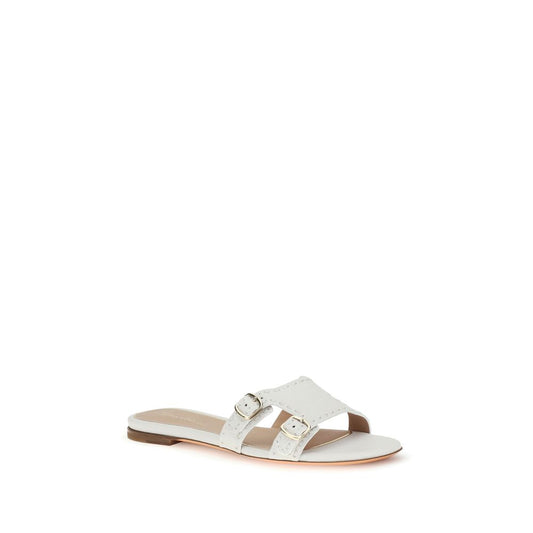 Santoni White Calf Leather Bos Taurus Flat Sandals Curated Luxury Accessories by Orvyn