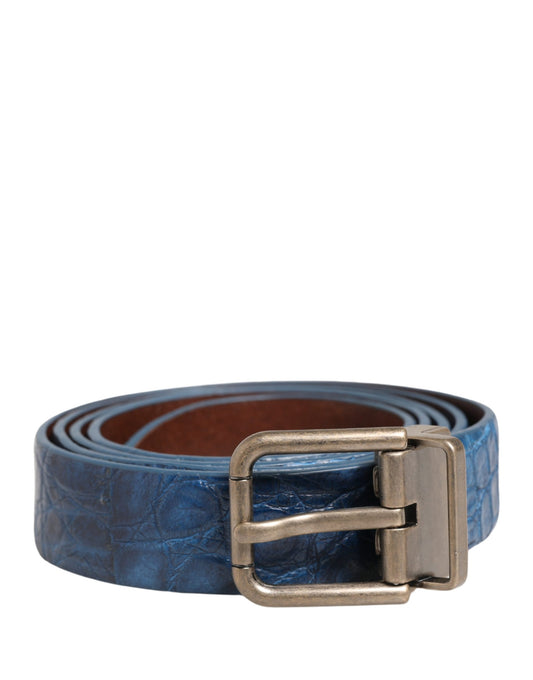 Dolce & Gabbana Navy Blue Leather Gold Tone Metal Buckle Belt Curated Luxury Accessories by Orvyn