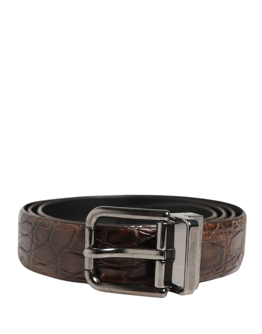 Dolce & Gabbana Brown Leather Silver Tone Metal Buckle Belt Curated Luxury Accessories by Orvyn
