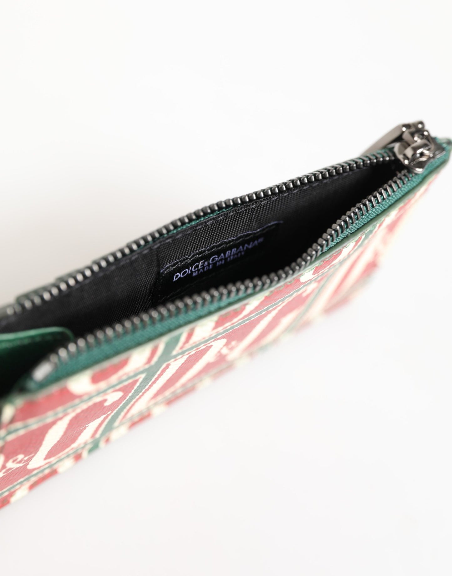 Dolce & Gabbana Green Calf Leather Logo Print Monogram Card Holder Wallet Curated Luxury Accessories by Orvyn