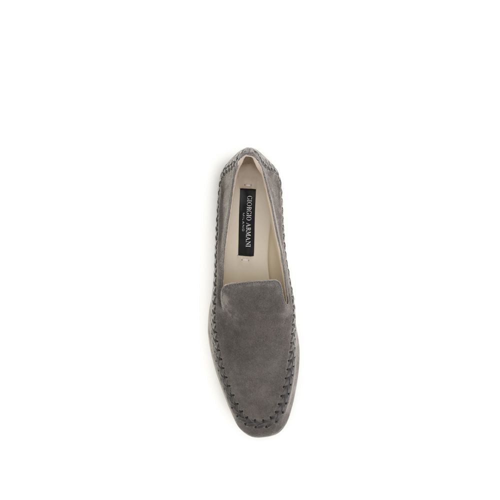 Giorgio Armani Gray Calf Leather Bos Taurus Slip-On Loafers Curated Luxury Accessories by Orvyn
