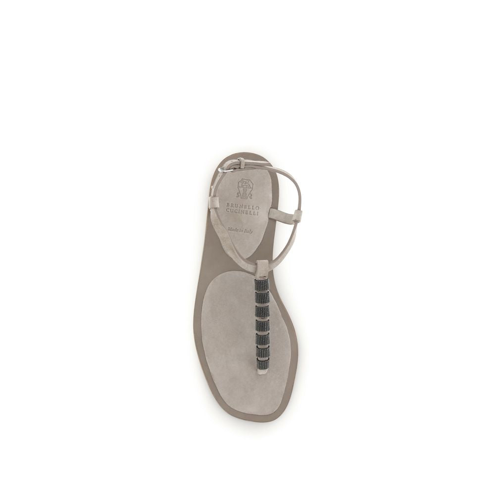 Brunello Cucinelli Beige Calf Leather Bos Taurus Strap-On Sandals Curated Luxury Accessories by Orvyn