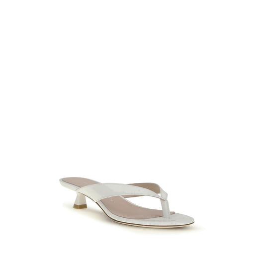 Stuart Weitzman White Calf Leather Bos Taurus Flat Sandals Curated Luxury Accessories by Orvyn