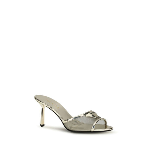 Prada Silver Calf Leather Bos Taurus Stiletto Heel Sandals Curated Luxury Accessories by Orvyn