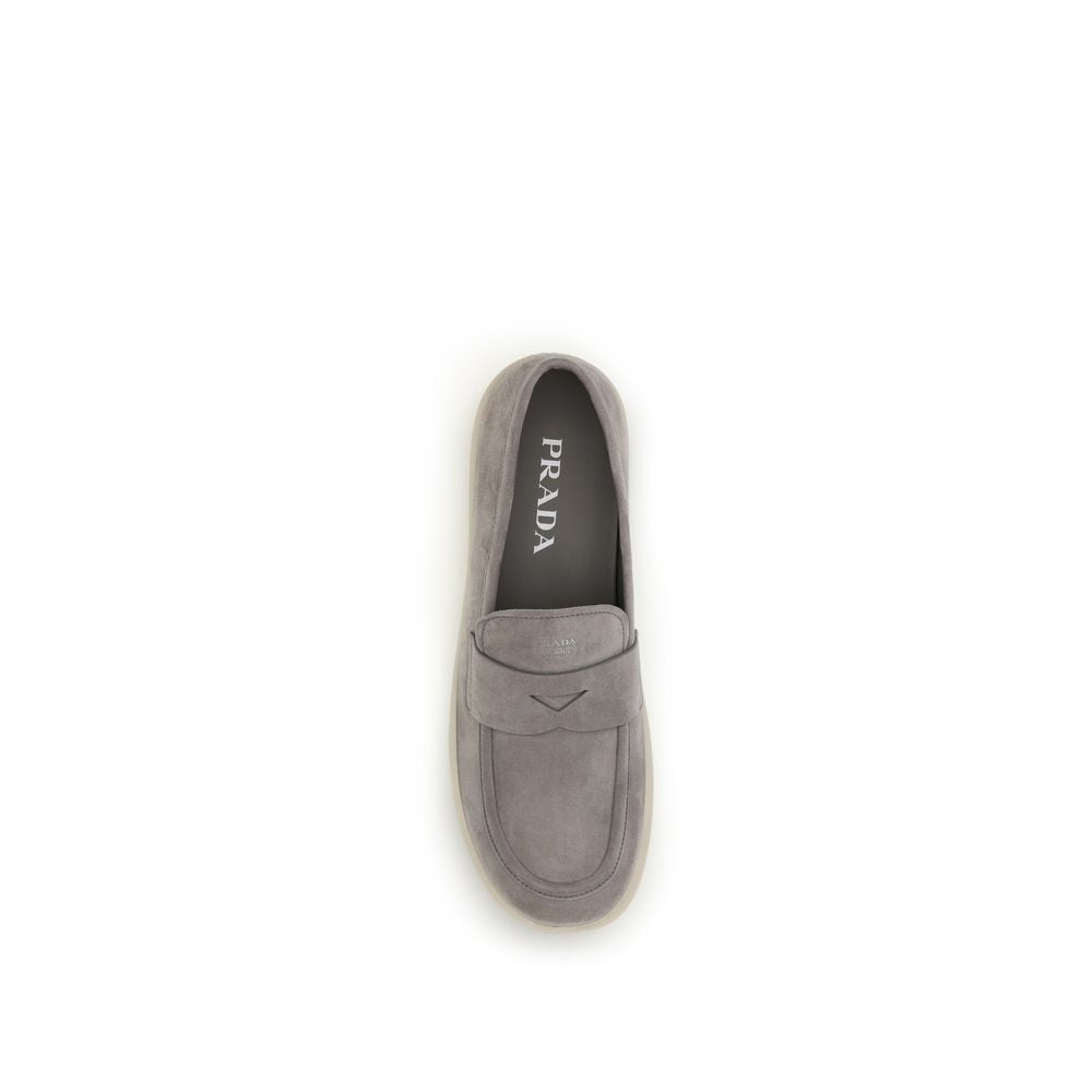 Prada Gray Calf Leather Bos Taurus Slip-On Loafers Curated Luxury Accessories by Orvyn