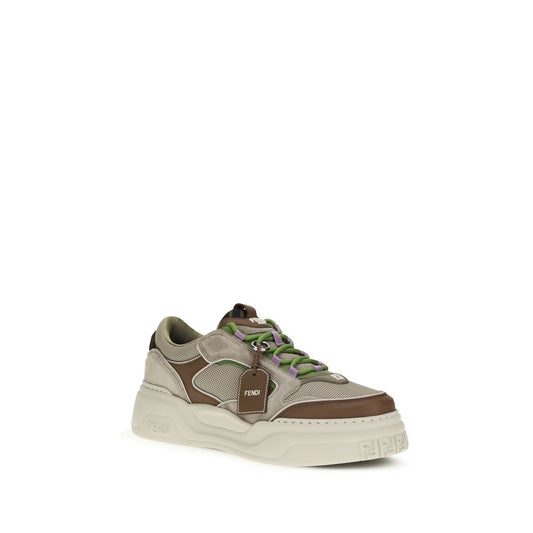 Fendi Brown Calf Leather Bos Taurus Chunky Sneakers Curated Luxury Accessories by Orvyn