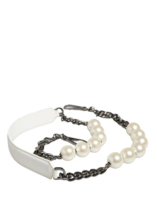 Dolce & Gabbana White Leather Silver Chain Bag Accessory Shoulder Strap Curated Luxury Accessories by Orvyn