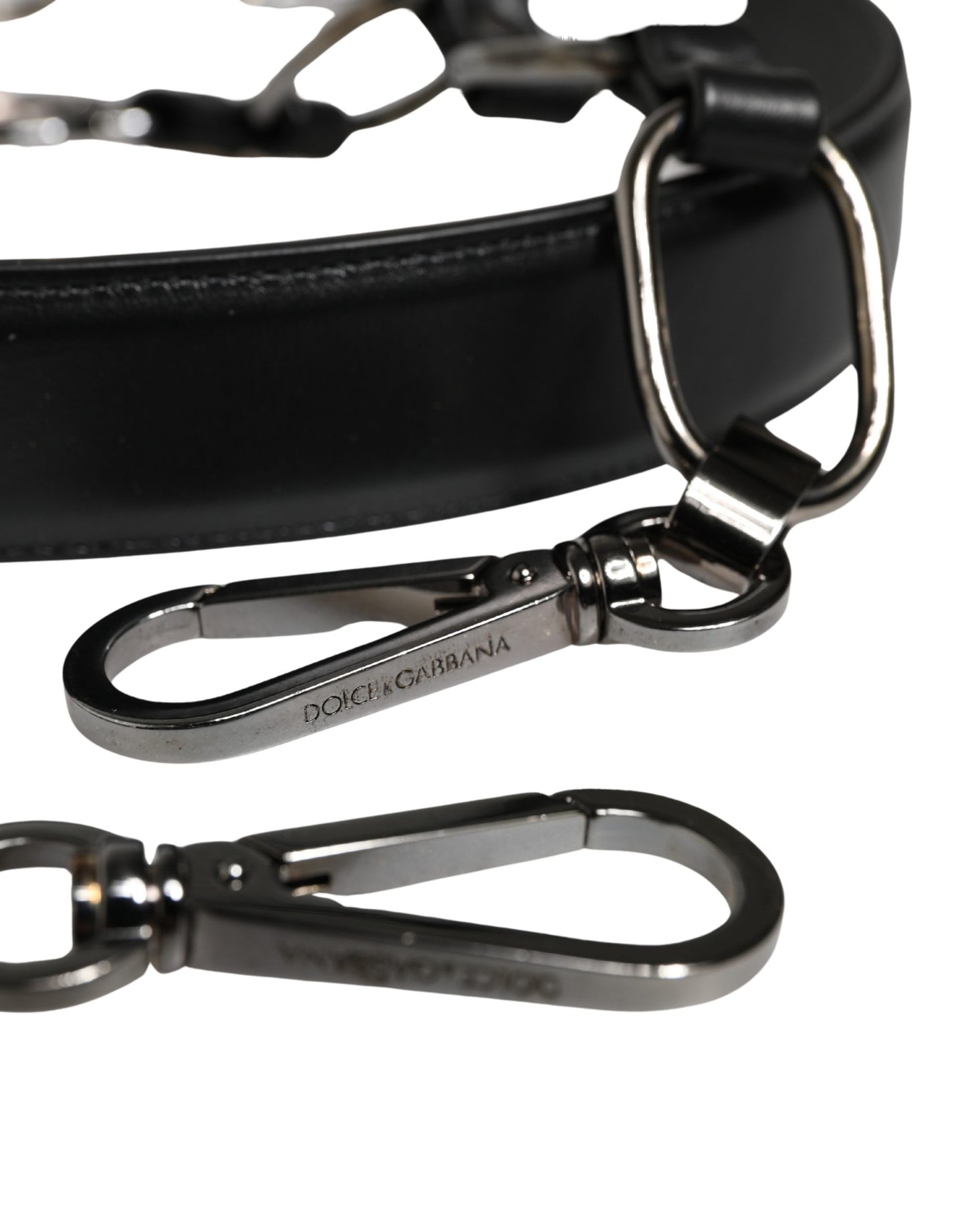 Dolce & Gabbana Black Leather Silver Chain Bag Accessory Shoulder Strap Curated Luxury Accessories by Orvyn