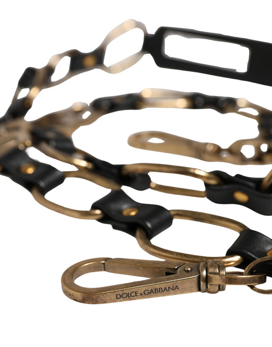 Dolce & Gabbana Black Leather Gold Chain Bag Accessory Shoulder Strap Curated Luxury Accessories by Orvyn