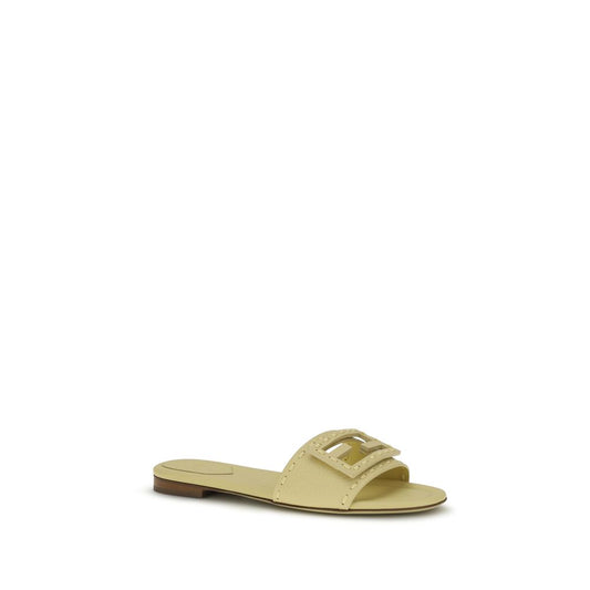 Fendi Beige Calf Leather Bos Taurus Flat Sandals Curated Luxury Accessories by Orvyn