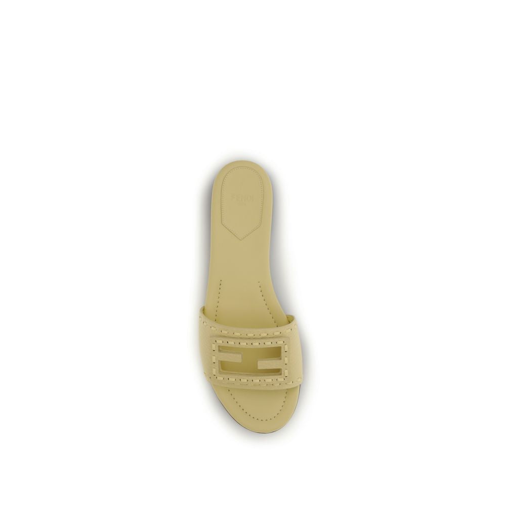 Fendi Beige Calf Leather Bos Taurus Flat Sandals Curated Luxury Accessories by Orvyn