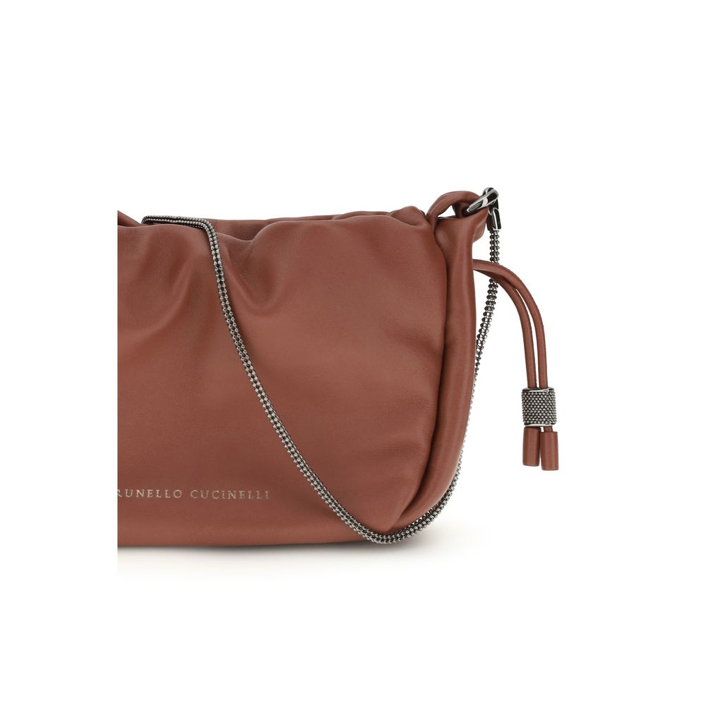Brunello Cucinelli Brown Calf Leather Bos Taurus Shoulder Bag Curated Luxury Accessories by Orvyn