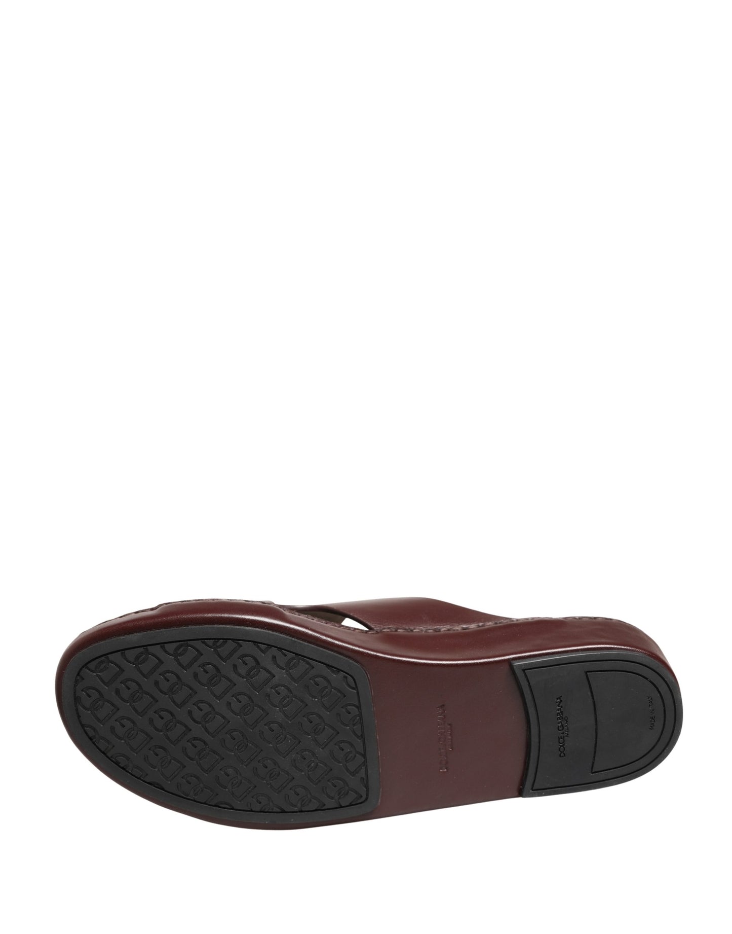 Dolce & Gabbana Maroon Leather Cutout DG Logo Sandals Shoes Curated Luxury Accessories by Orvyn