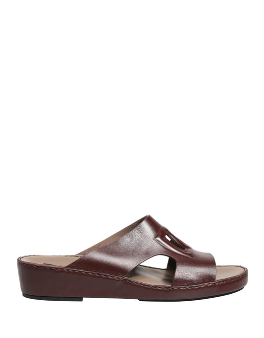 Dolce & Gabbana Maroon Leather Cutout DG Logo Sandals Shoes Curated Luxury Accessories by Orvyn