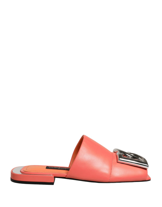 Dolce & Gabbana Orange DG Logo Leather Flats Sandals Shoes Curated Luxury Accessories by Orvyn