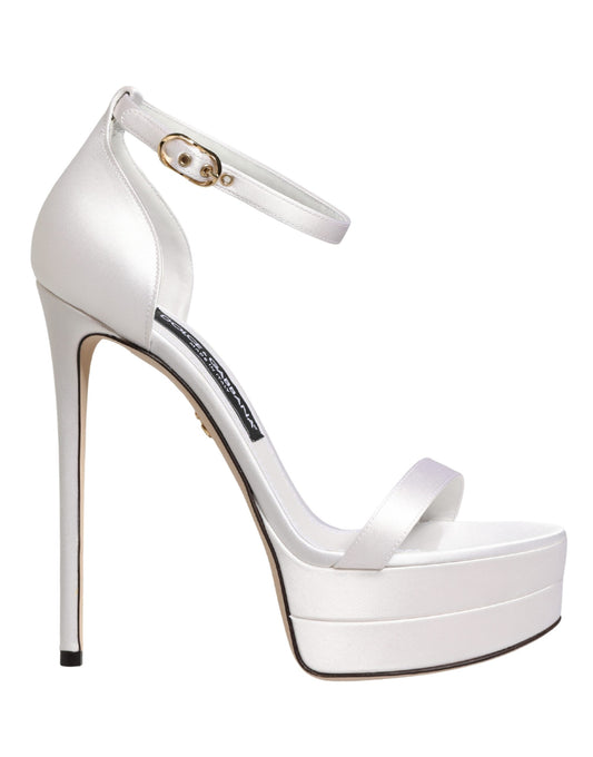 Dolce & Gabbana White Platform Ankle Strap Sandals Shoes Curated Luxury Accessories by Orvyn