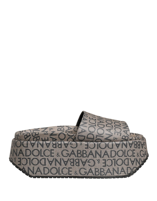 Dolce & Gabbana Gray Leather Monogram Logo Sandals Shoes Curated Luxury Accessories by Orvyn