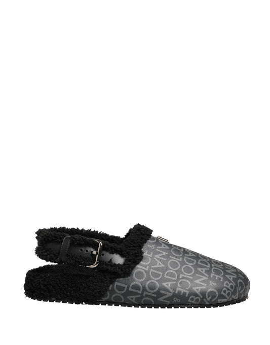 Dolce & Gabbana Gray Faux Fur Jacquard Mules Sandals Shoes Curated Luxury Accessories by Orvyn