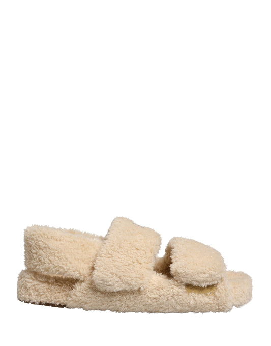 Dolce & Gabbana Beige Faux Fur Slides Men Flats Sandals Shoes Curated Luxury Accessories by Orvyn