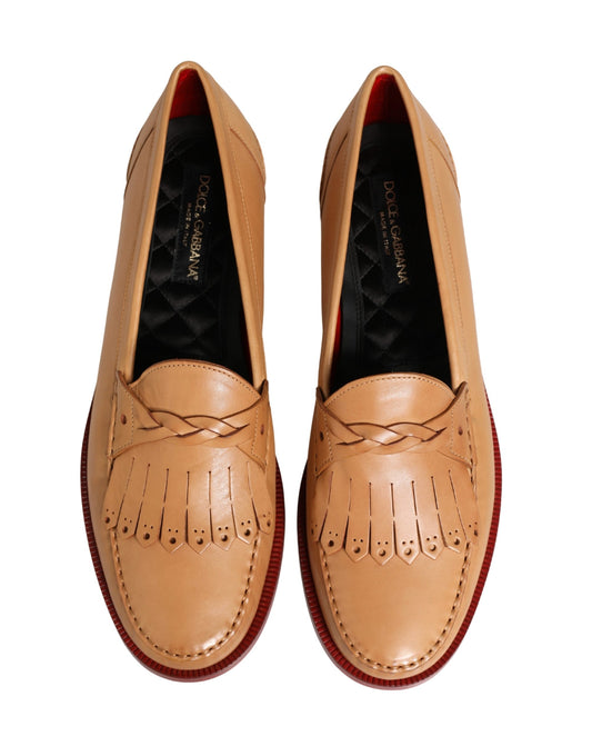 Dolce & Gabbana Beige Tassel Leather Men Slip On Loafers Shoes Curated Luxury Accessories by Orvyn