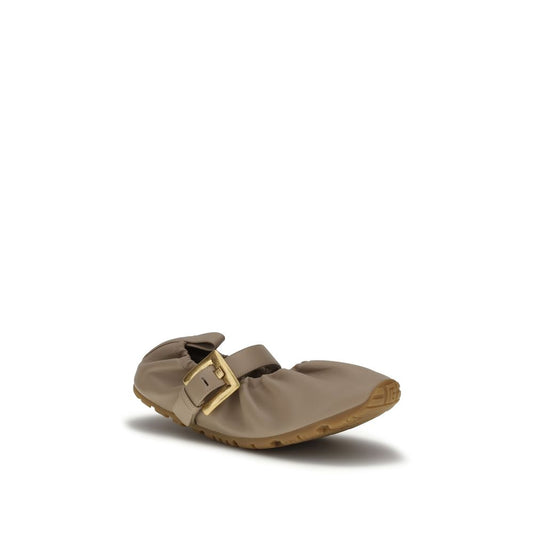 Balmain Beige Buckle Strap Ballerinas Mini Flats