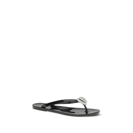 MACH & MACH Black Rubber Flat Sandals Curated Luxury Accessories by Orvyn