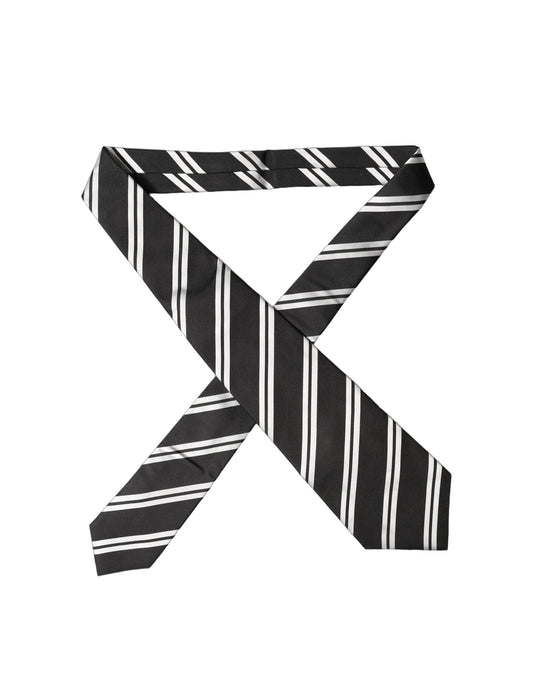 Dolce & Gabbana Black White Stripes Silk Adjustable Women Necktie Tie Curated Luxury Accessories by Orvyn