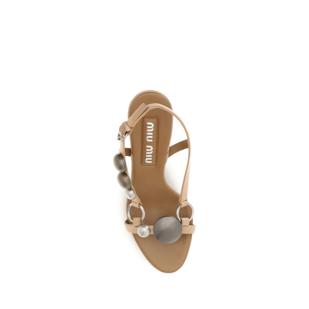 Miu Miu Brown Calf Leather Bos Taurus Stiletto Heel Sandals Curated Luxury Accessories by Orvyn