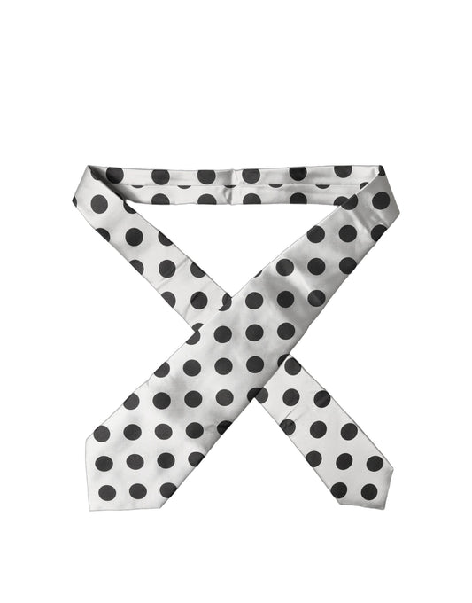 Dolce & Gabbana White Black Polka Dot Silk Adjustable Women Necktie Tie Curated Luxury Accessories by Orvyn
