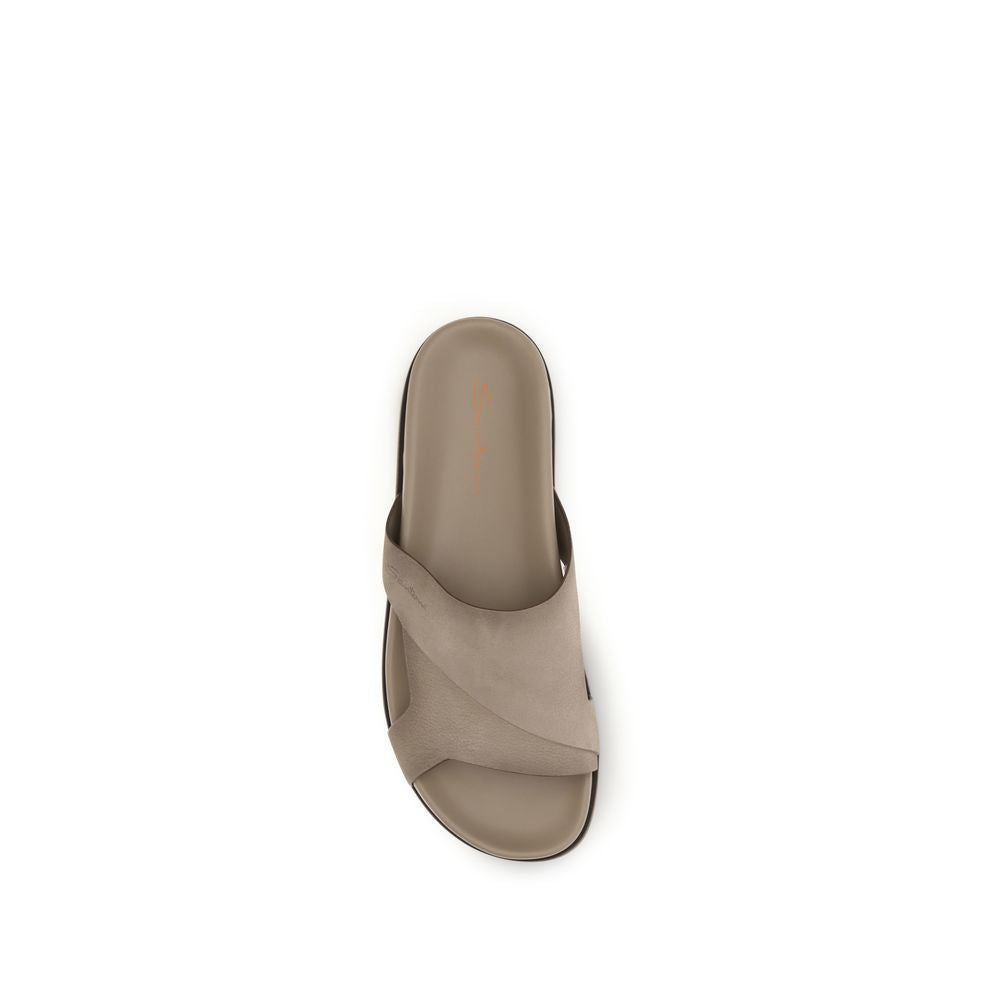 Santoni Beige Calf Leather Bos Taurus Flat Sandals Curated Luxury Accessories by Orvyn