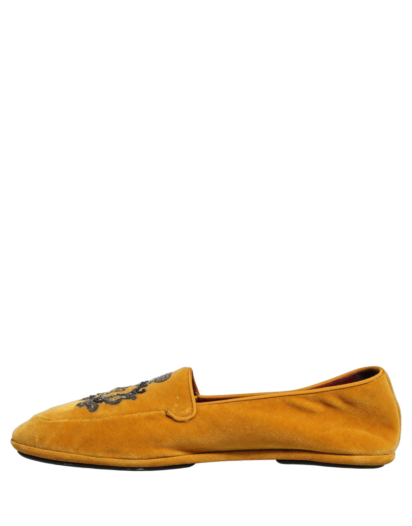Dolce & Gabbana Yellow Velvet Crown Embroidery Loafers Shoes Curated Luxury Accessories by Orvyn