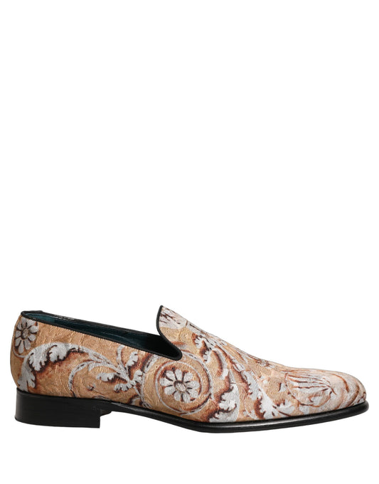 Dolce & Gabbana Gold Brocade Baroque Men Loafers Shoes Curated Luxury Accessories by Orvyn