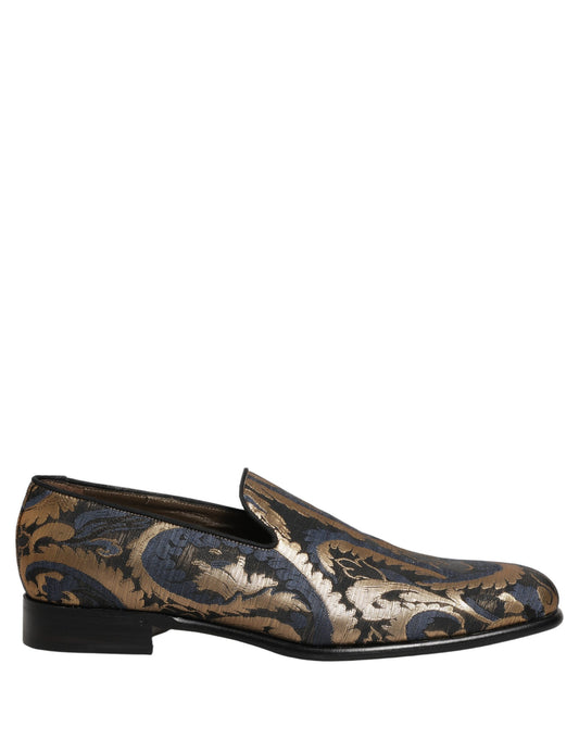 Dolce & Gabbana Blue Brocade Slip On Men Dress Loafers Shoes Curated Luxury Accessories by Orvyn