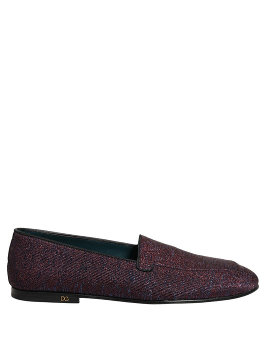 Dolce & Gabbana Maroon Glitter Lurex Logo Dress Loafers Shoes Curated Luxury Accessories by Orvyn