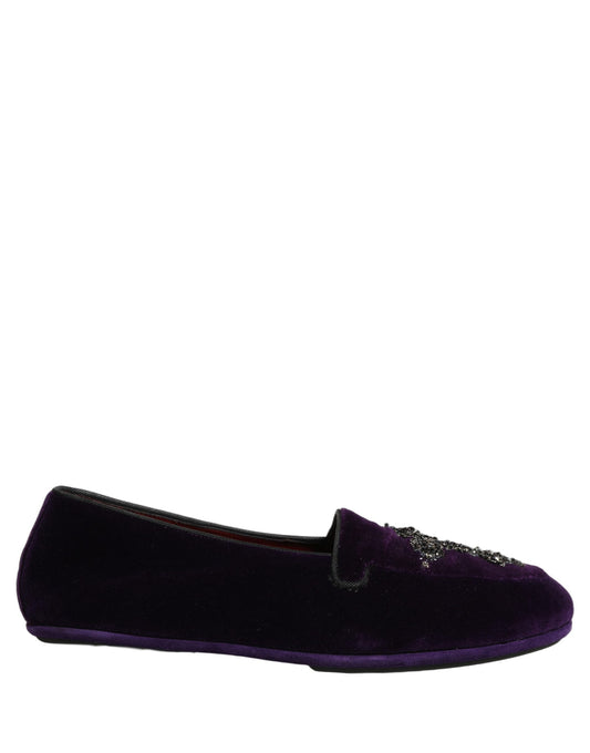 Dolce & Gabbana Violet Suede Embellished Dress Loafers Shoes Curated Luxury Accessories by Orvyn