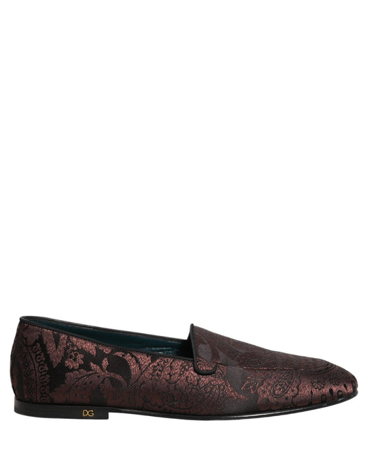 Dolce & Gabbana Maroon Jacquard Leather Slip On Loafers Shoes Curated Luxury Accessories by Orvyn