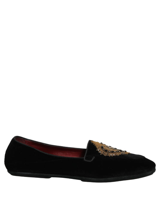Dolce & Gabbana Black Velvet Sacred Heart Dress Loafers Shoes Curated Luxury Accessories by Orvyn